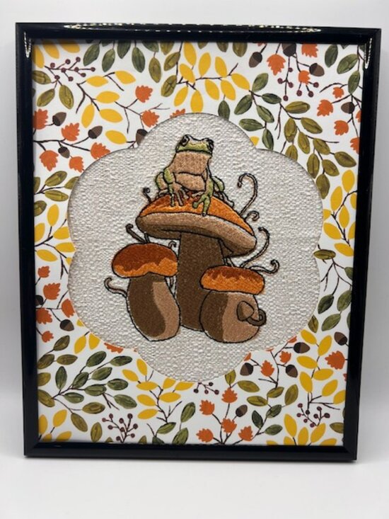 Simply Quilted Other - Homemade Frog On Mushroom 8X10 Framed Embroidery Art